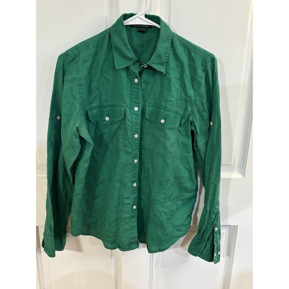 Lauren Ralph Lauren Tops - Lauren Ralph Lauren Women Green 100% Linen Button Up Shirt Lightweight M